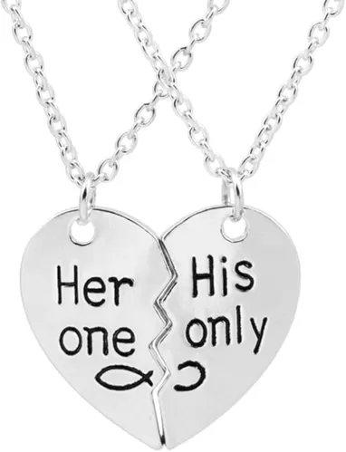 Greendou Fashion Jewelry 2pcs Her one His only Couple Necklaces Split Broken Heart Infinity Pendant Family Friend Valentine Gift (Silver)