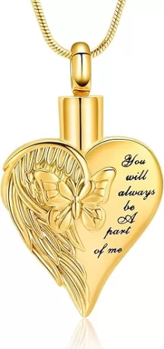 Hearbeingt Heart Urn Necklace for Ashes for Women Cremation Jewelry Butterfly Ashes Pendant for Human/Pet Keepsake Urn Locket of Loved Ones