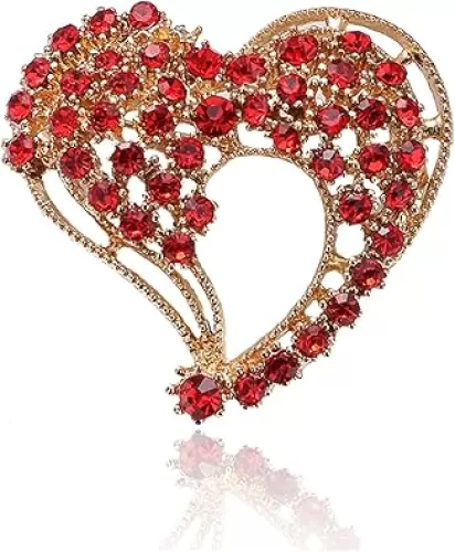 Heart brooch for Women Dainty Rhinestone Red Love-Heart Lapel Pin for Lover Charming