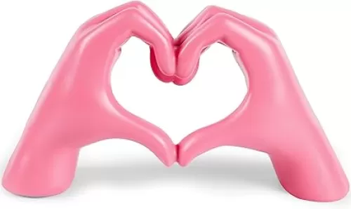 Heart Hands Sculpture Aesthetic Room Decor for Living Room, Bedroom, Bookshelf – Pink Love Finger Statue Wedding Decoration, Unique Gift for Girls - 5.9” x 9.8”