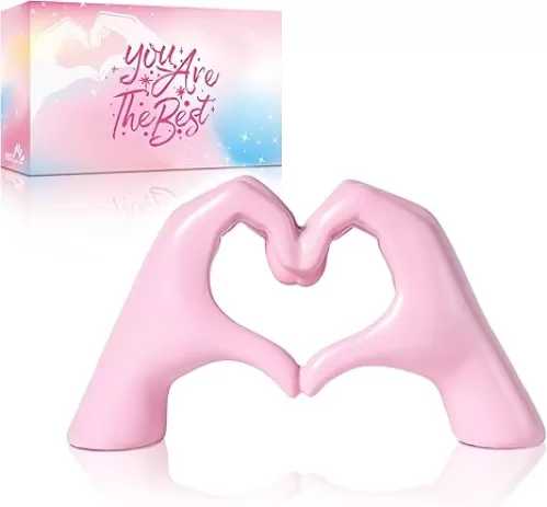 Heart Hands Sculpture Decor for Bedroom Living Room Bookshelf, Aesthetic Love Statues Accents Home Office Apartment Farmhouse Desk Table Decoration