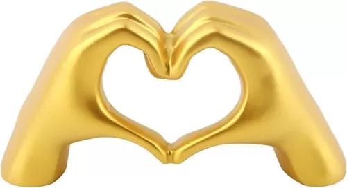 Heart Hands Sculpture for Living Room Decor Love Finger Modern Statue Resin Modern Abstract Love Finger Statue Heart Hands Statue Shelf Decor for Home Office(Color:Gold)