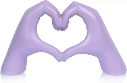 Heart Hands Sculpture, Room Decor Aesthetic for Living Room Bedroom, Love Finger Shelf Decor for Office, Coffee Table, Wedding, Party, Desk Accessories, Purple Gifts for Women