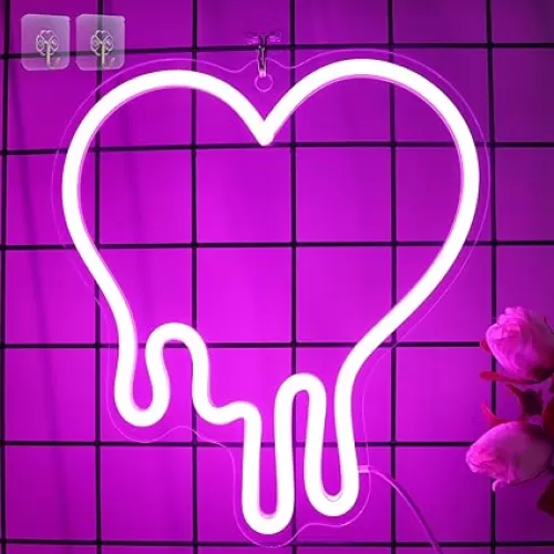 Heart Pink Neon Sign, Attivolife Acrylic LED Light with Dimmable USB Powered, Romantic Love Hanging Wall Table Art Home Bedroom Decor for Girl Woman Wedding Party Dorm Valentine's Day Birthday Gifts