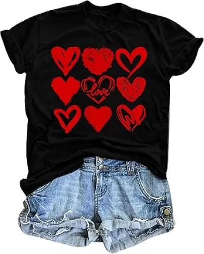 Heart Shirts for Women Love Heart Graphic T-Shirt in My Valentine Era Printed Pattern Tee Tops