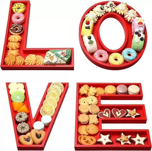 Hushee 4 Pcs Valentine‘s Day Love Letters Charcuterie Board Serving Tray Valentine Letter Serving Dish Trays and Platters Cheese Board Plates for Candy Cookie Home Party Table Decor
