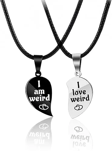 I Love Weird Broken Heart Puzzle Couple Friendship Pendant Necklace Set of 2 Bestie Long Distance Best Friends Valentines Day Gifts