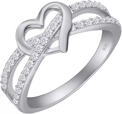Infinity Heart Promise Ring Natural Diamond, Cubic Zirconia, Moissanite or Lab Grown Diamond Split Shank Engagement Ring for Women in 10K Solid Gold Or 14K Gold Over Sterling Silver Jewelry Gift for Her