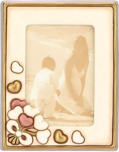 Ivory Rectangular Photo Frame with Hearts - Home Decoration - Hearts Line - Medium Size - Ceramic - Photo Format 10 x 15 cm