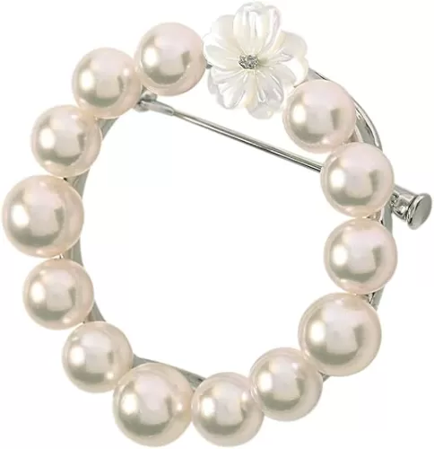 Japanese 6.0-7.0mm Akoya Cultured Pearl Brooch for Women with Sterling Silver | Elegant Design Excellent Gift | Pearl Brooch