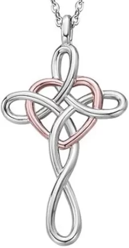 Jude Jewelers Stainless Steel Love Knot Heart Shaped Cross Pendant Necklace