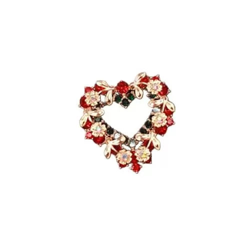 Kercisbeauty Christmas Gold Green Wreath Red Heart Brooch Pin Women Mens Festival Statement Rhinestones Crystal Brooches (Heart)