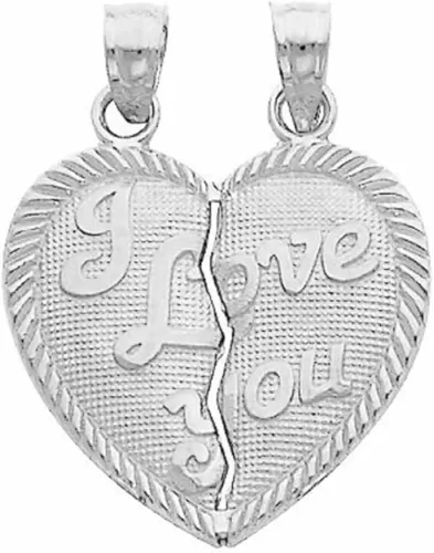Large 925 Sterling Silver I Love You Breakable Broken Heart Pendant Charm