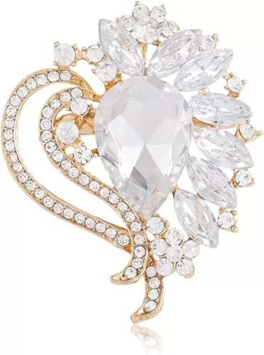 LAXPICOL Vintage Austrian Crystal Elegant Heart Flower Brooch Pin For Women Wedding Broach Pin