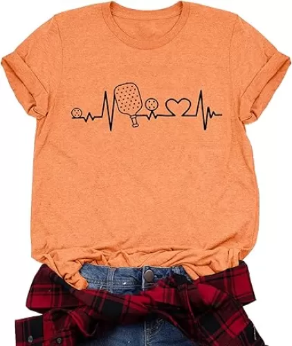 LAZYCHILD Pickleball Shirts Women Heartbeat Graphic T-Shirt for Pickleball Lover Gift Shirt