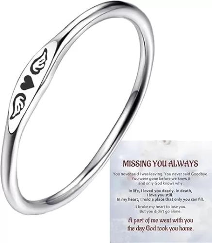 LIU JUN For Memorial - Tiny Heart With Wings Ring, Missing You Always I