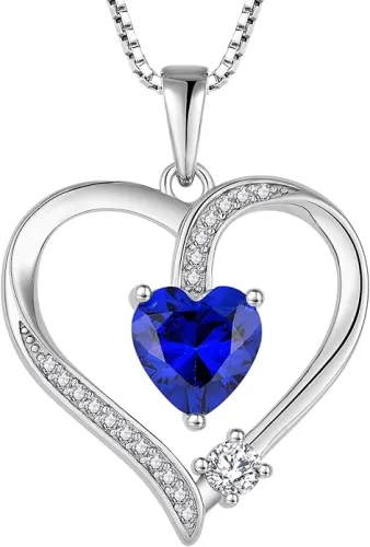 Love Heart Pendant for Women, 925 Sterling Silver Necklace with 7×7MM Heart Birthstone Jewelry
