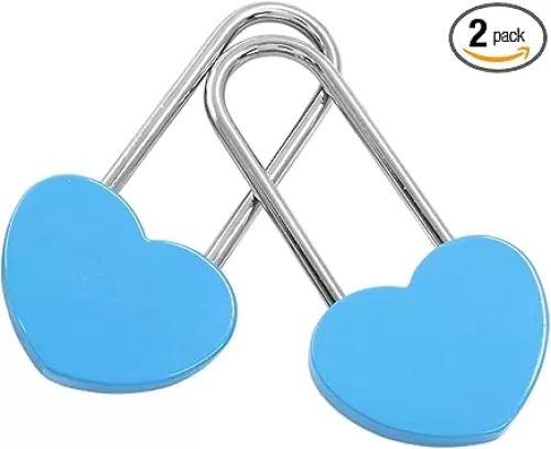 Love Lock Heart Padlock, 2 Pcs Blue Heart Shaped Lock 3.5" 50mm for Lovers Wedding, Valentines, Anniversary, Travel, Valentines Day, Bridge(NO Key)