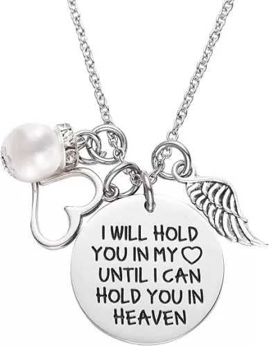 LParkin Memorial Necklace I Will Hold You in My Heart Until I Can Hold You in Heaven Pendant Loss of Child Necklace Heart Necklace Cremation Jewelry Gift for Her