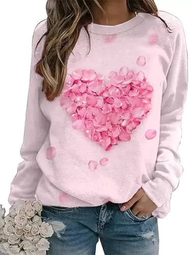 LYEIAO Valentine Sweatshirt for Women Love Heart Graphic Shirt Casual Valentines Gifts Long Sleeve Pullover Tops