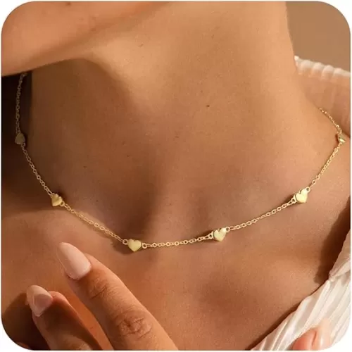 M MOOHAM Gold Heart Necklaces for Women - 14K Gold Plated Puffy Heart Necklaces for Women Cute Gold Love Pendant Necklace Heart Chain Necklace Simple Gold Necklace Jewelry for Women Teen Girl Gifts