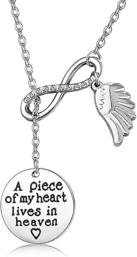 Memorial Jewelry Sympathy Gift A Piece of My Heart Lives In Heaven Lariat Y Necklace Loss Jewelry Gift