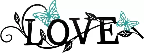 Metal Butterfly Love Sign Wall Decor Metal Black Love Word Sign Rustic Home Letter Ornament Cutout for Home Office Living Room Hanging Wall Decorations, 14 x 5 Inch