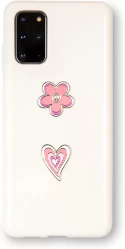 Metal Charm Stickers for Cell Phones Cases. Pink Heart and Flower Set of 2 Reusable & Removable Leaves No Residue. Symbols of Love Happiness Romance Joy and Beauty. (Pink Flower and Heart)