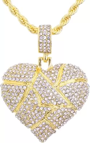 metaltree98 Iced Broken Cracked Heart Pendant HC 3816 G (20" Rope Chain)