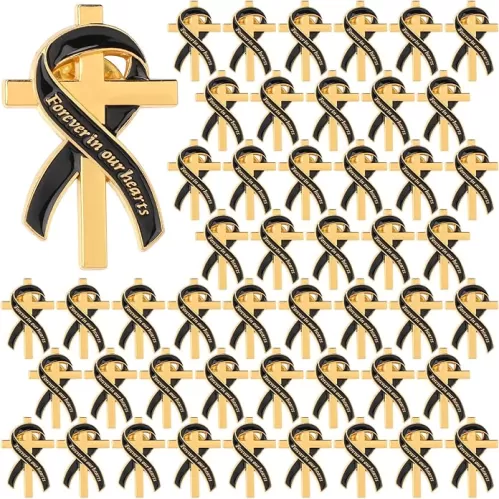 Misdary 25 Pcs Funeral Favors Pins Christian Cross Pin Forever in Our Hearts Lapel Pin for Mourning Remembrance Day Gift