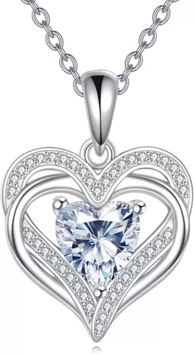 Moissanite Love Heart Necklace Sterling Silver Heart Pendant 1 Carat Jewelry Gifts for Women Men
