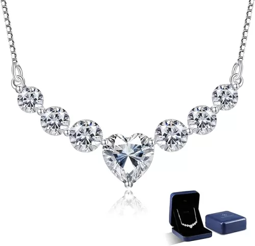 Moissanite Necklace for Women, 1.7-7.6 Carat Heart Necklace Engraved 'I LOVE YOU' Gift for Wife, Wedding Anniversary Birthday Gifts for Women, Jewelry Gifts for Her Wife Mom Girlfriend Lady