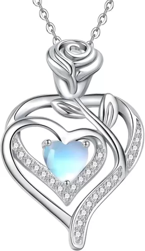 Moonstone Heart Necklaces for Women 925 Sterling Silver Heart Pendant Moonstone Necklaces Jewelry for Women Her Mom Wife, with 18+2inch Chain
