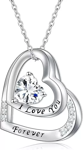 Mother Daughter Necklace S925 Sterling Silver Heart Locket Pendant Necklace for Women Double Heart Inspirational Jewelry Mothers Day Gifts for Women Mom Daughter