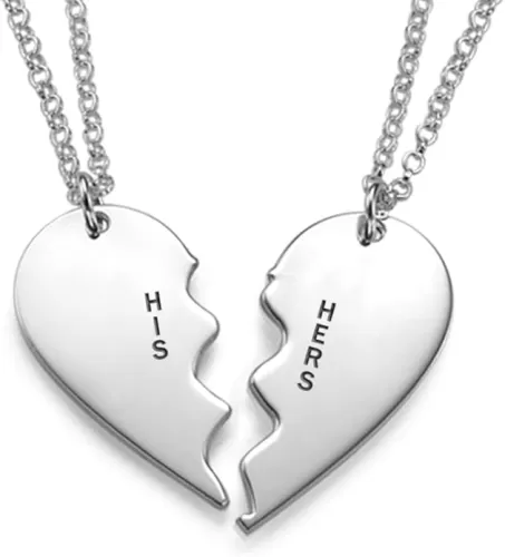 MYKA - Custom Engraved Broken Heart Necklace - Personalized Jewelry For Couples, Best Friends, Her, Him, Mother, Father, Women, Men - Dainty Gift For ValentineÕs Day, Love Day, Christmas, FatherÕs Day, MotherÕs Day - 925 Sterling Silver, 18K Gold & R