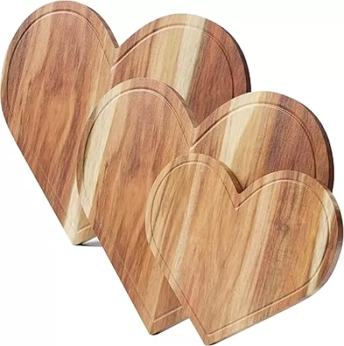 New - Set of 3 Heart Shaped Acacia Wood Charcuterie Boards - Valentine’s Day Gifts for Her, Romantic Dinner Decor, Cutting Boards for Treats, Durable & Elegant Kitchenware