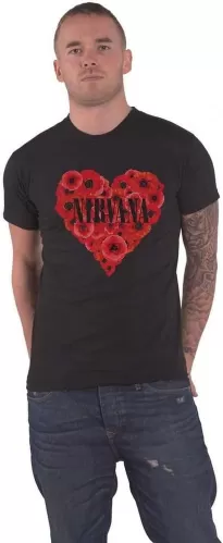 Nirvana T Shirt Poppy Heart Band Logo Official Unisex Black