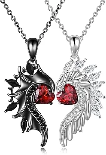 ONEFINITY Angel and Devil/Cross/Moon and Sun Couples Necklace Sterling Silver His and Hers Matching Necklace Heart Symbol of Love Pendant Couples Jewelry Gifts for Couple Her Him
