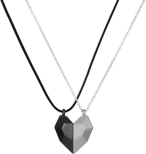 ONLYJUMP Two Souls One Heart Pendant Necklaces for Couple Creative Magnet Couples Necklace Fashion Simple Heart Wishing Stone Couple Necklace Valentine Christmas Party Fashion Jewelry Gifts