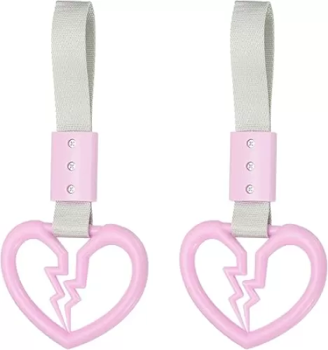 PATIKIL 2Pcs Broken Heart Shaped Car Handle Straps, Car Hanging Accessories Bumper Warning Ring Drift Charm for Auto Bus Decor Interior Exterior Decoration, Luminous