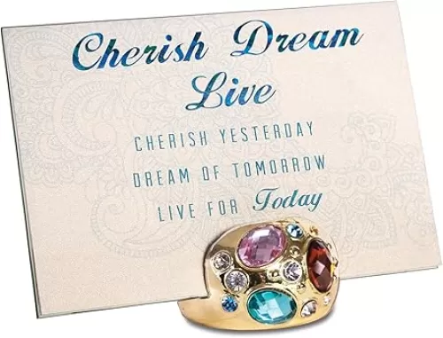 Pavilion Gift Company - Cherish Dream Love - 5" x 7" Jeweled Photo Frame Love Memories Appreciation Quote Keepsake Home Desk Decor