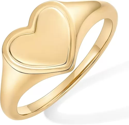 PAVOI 14K Gold Plated Heart Stackable Rings for Women | Love Valentines Statement Chunky Signet Ring Band | Friendship Rings