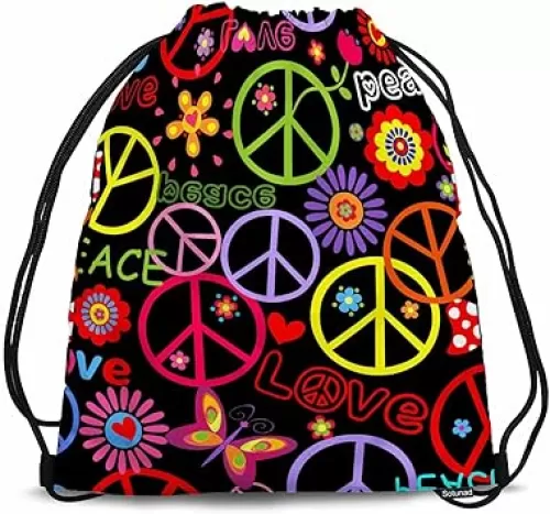 Peace Symbol Mushrooms Flowers Hearts Love Butterflies Colorful Gym Backpack Lightweight Waterproof Sports Backpack Stroage Small Exercise Accessiors Water Bottle Change of Clothes Shoes Ball