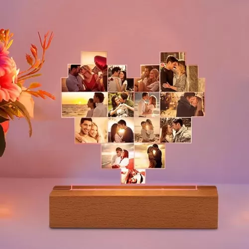 Personalized Heart Photo Light Custom 1-20 Photos, Light Up Picture Frame Acrylic Photo Lamp Romantic Gift for Couple | Anniversary Birthday Valentine's Day (Style 3), 15*9cm