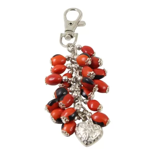 Peruvian Souvenir Gift Red Silver Heart "Symbol of Love & Passion" Handmade Keychain (4" Long Approx.) - w/Meaningful Peruvian Good Luck Huayruro Seeds - Great UNISEX Gift for Everyone