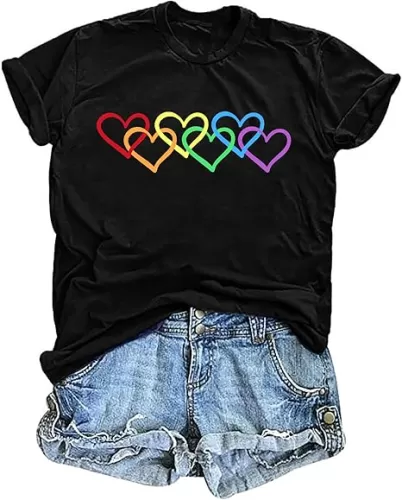 Pride T Shirts Women Rainbows Heart Graphic Tees Shirts LGBT Shirts Casual Short Sleeve Tops