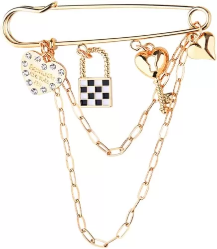 Punk Safety Pin Brooch Chain Collar Coat Shawl Brooch Pin Tassel Chain Brooch Charms Shawl Safety Pins Brooch for Women Clothing Accessories Heart Chain Brooch Pin Shawl Pins Y2k Jean Shoe Sock Pins