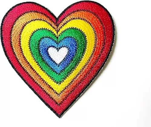 Rainbow White Heart Peace Logo Applique Embroidered Sew on Iron on Patch for Backpacks Jeans Jackets Clothing