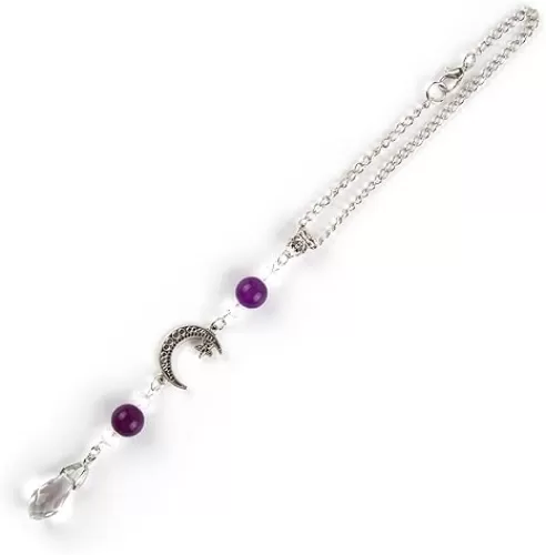 Rear View Mirror Charms Crystal Moon and Star, Amethyst Stone Car Mirror Hanging Accessories Boho Sun Catcher Pendant, Positive Energy Healing Car Decor for Women Men Auto Lovers Crystal Collectors