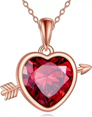 Red Heart Necklace 925 Sterling Silver Arrow Heart Pendant Jewelry Gift for Women Wife Lover